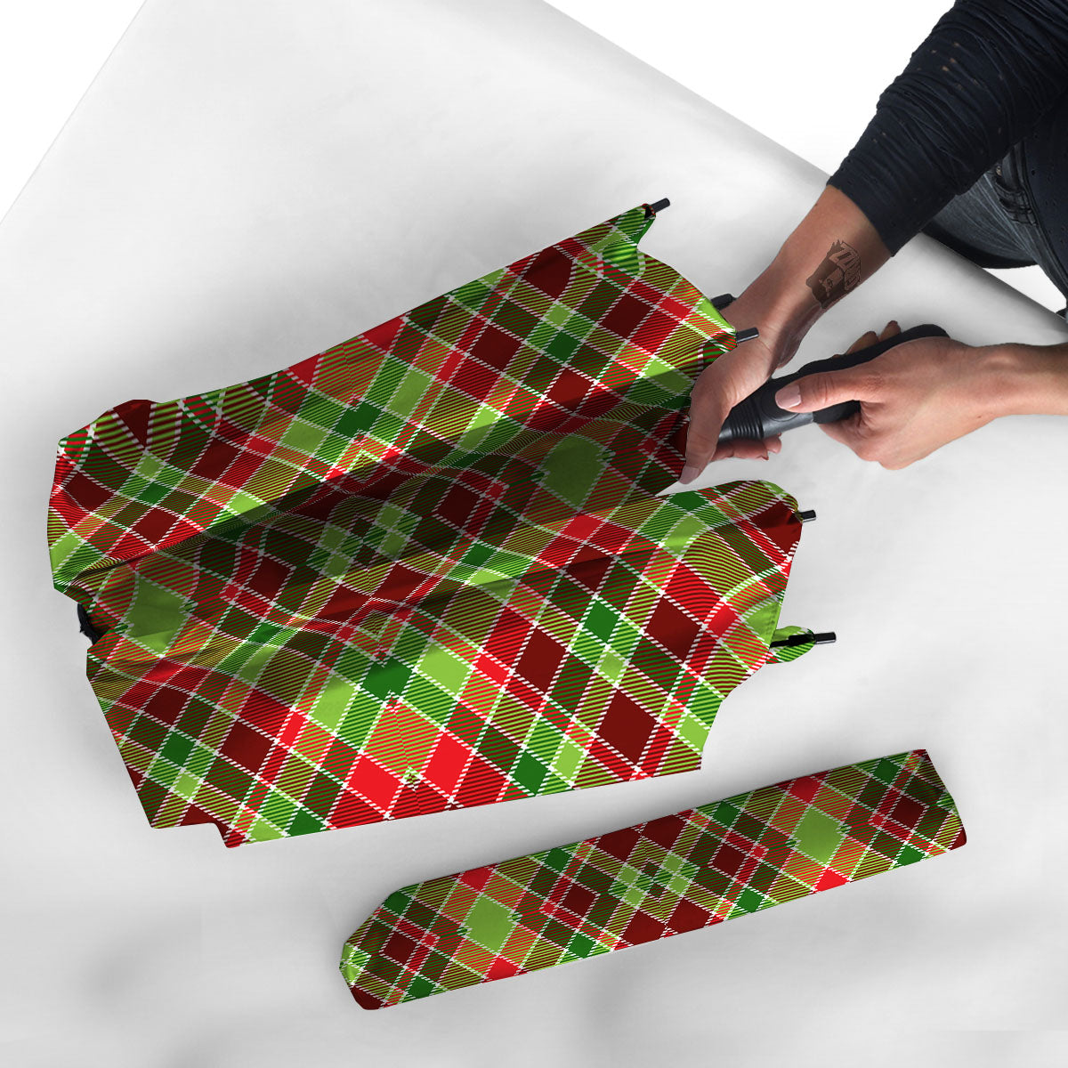 Plaid Merry Christmas Print Pattern Umbrella-grizzshop