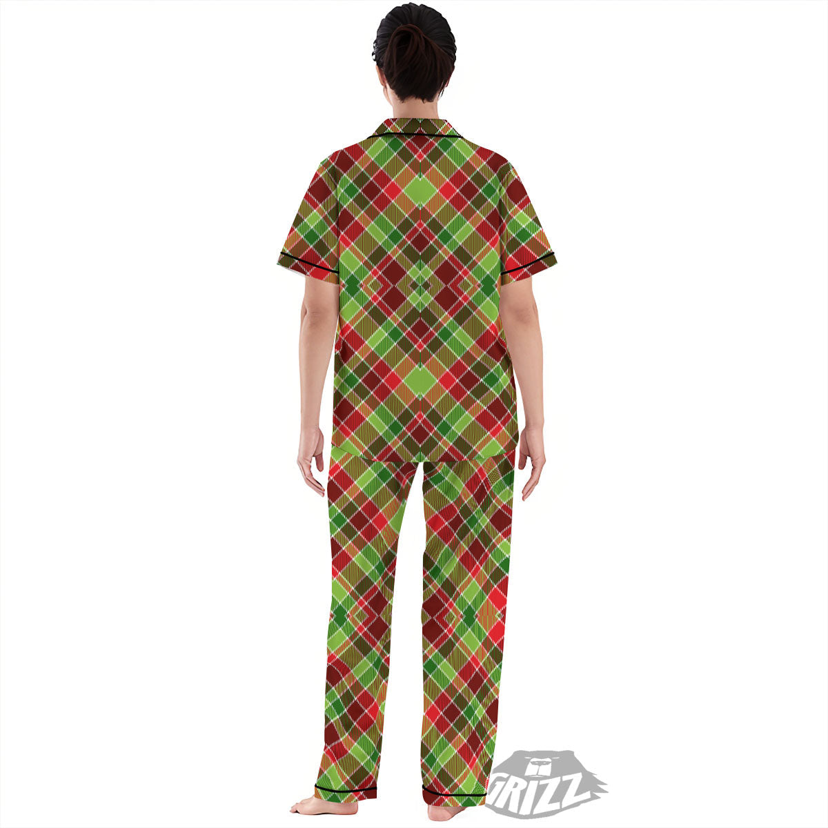 Plaid Merry Christmas Print Pattern Women's Pajamas Set-grizzshop