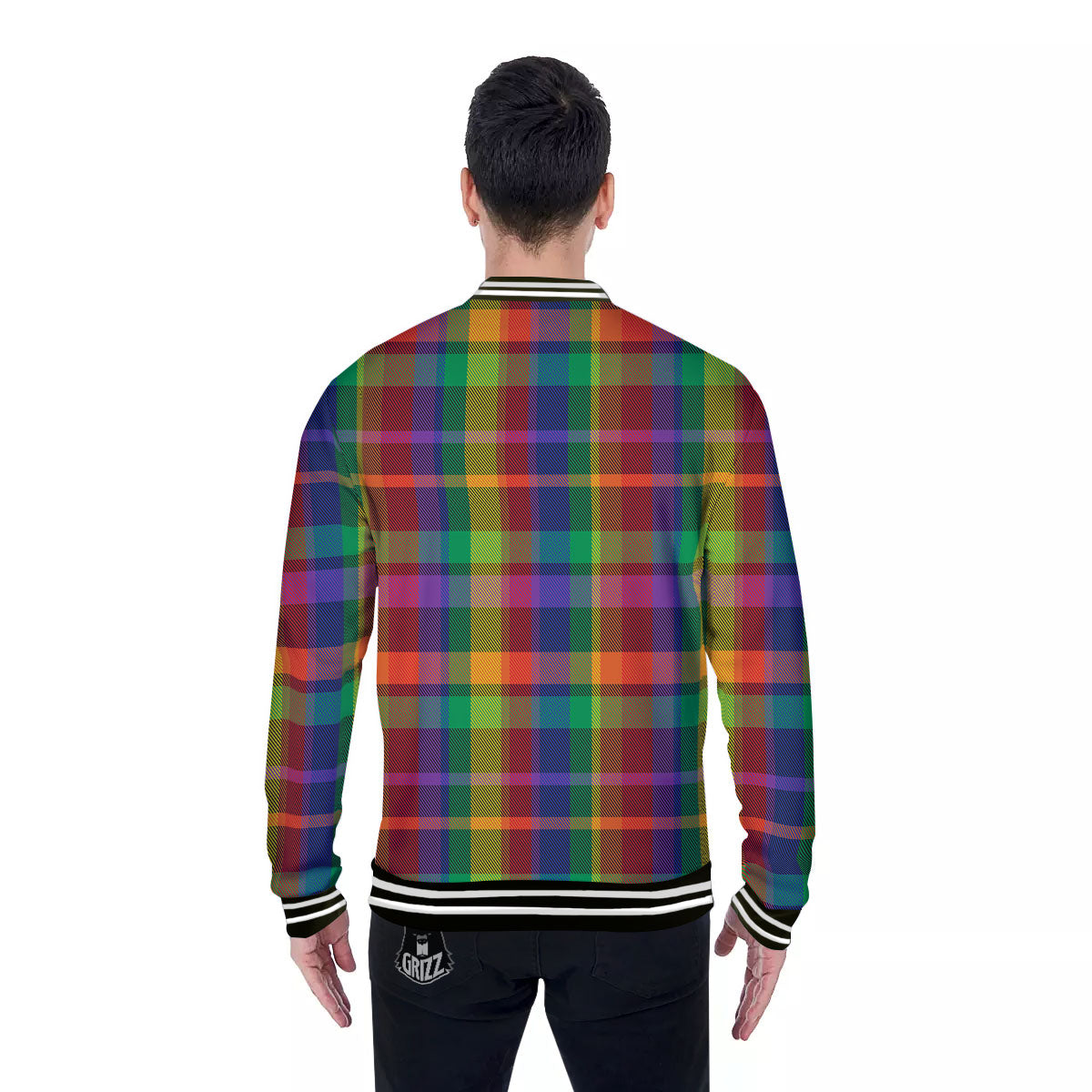 Plaid Rainbow Print Pattern Baseball Jacket-grizzshop