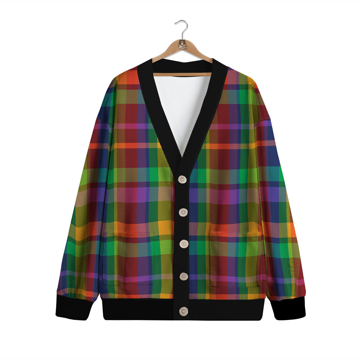 Plaid Rainbow Print Pattern Cardigan-grizzshop