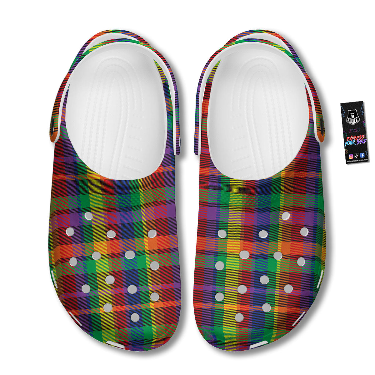 Plaid Rainbow Print Pattern Clog-grizzshop