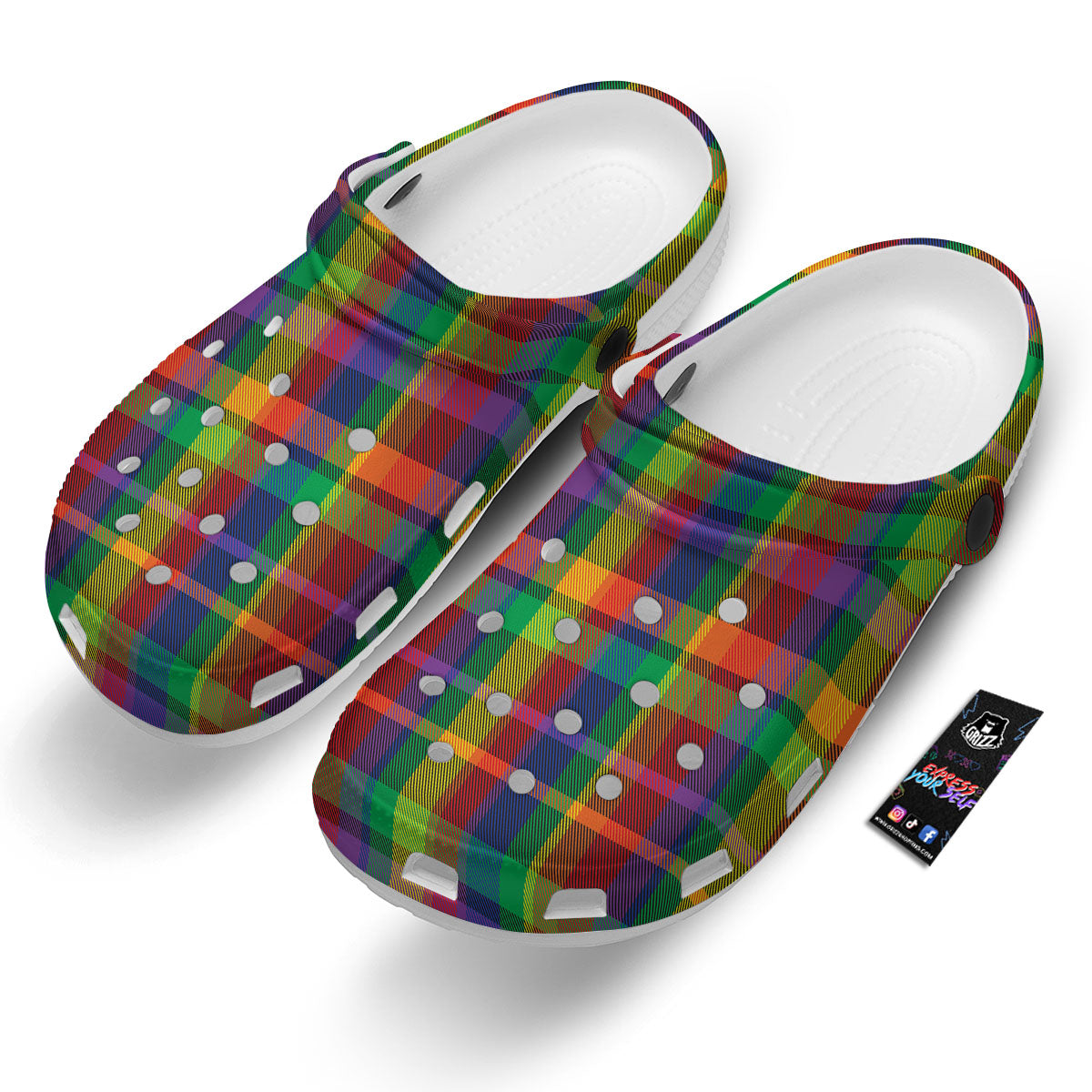 Plaid Rainbow Print Pattern Clog-grizzshop