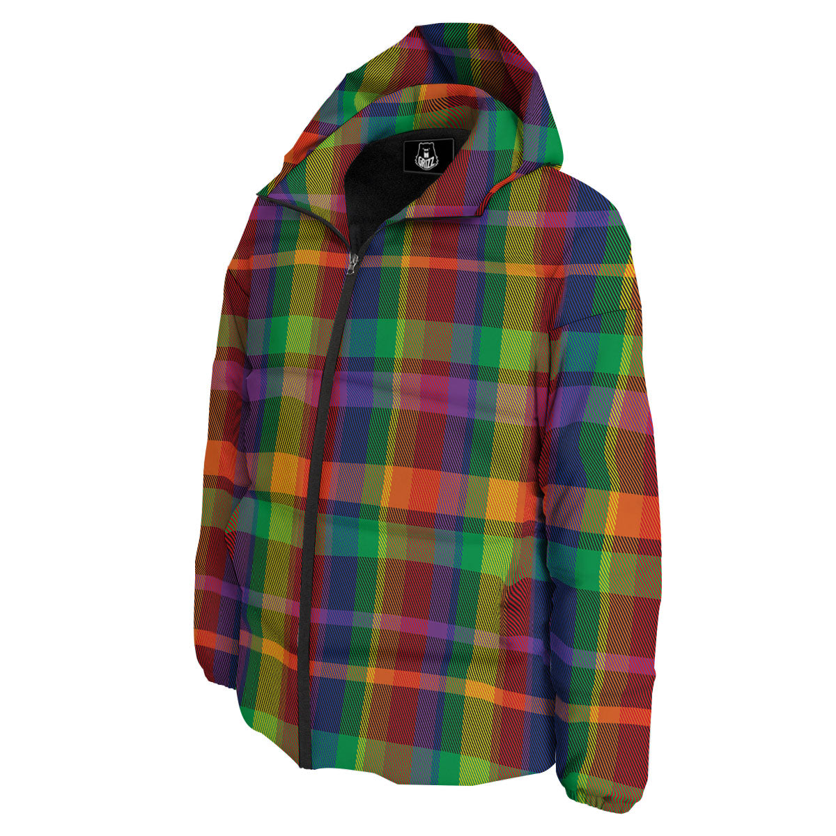 Plaid Rainbow Print Pattern Down Jacket-grizzshop