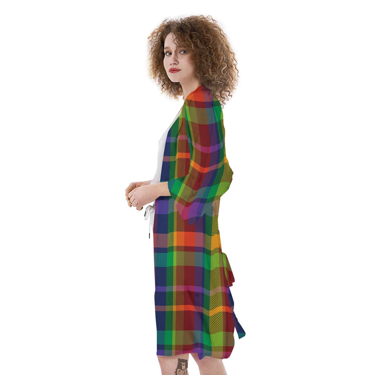 Plaid Rainbow Print Pattern Kimono-grizzshop