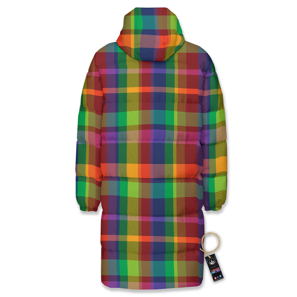 Plaid Rainbow Print Pattern Long Down Jacket-grizzshop