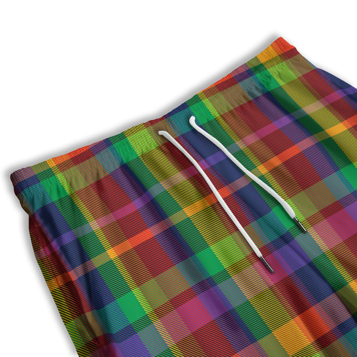 Plaid Rainbow Print Pattern Men's Athletic Shorts