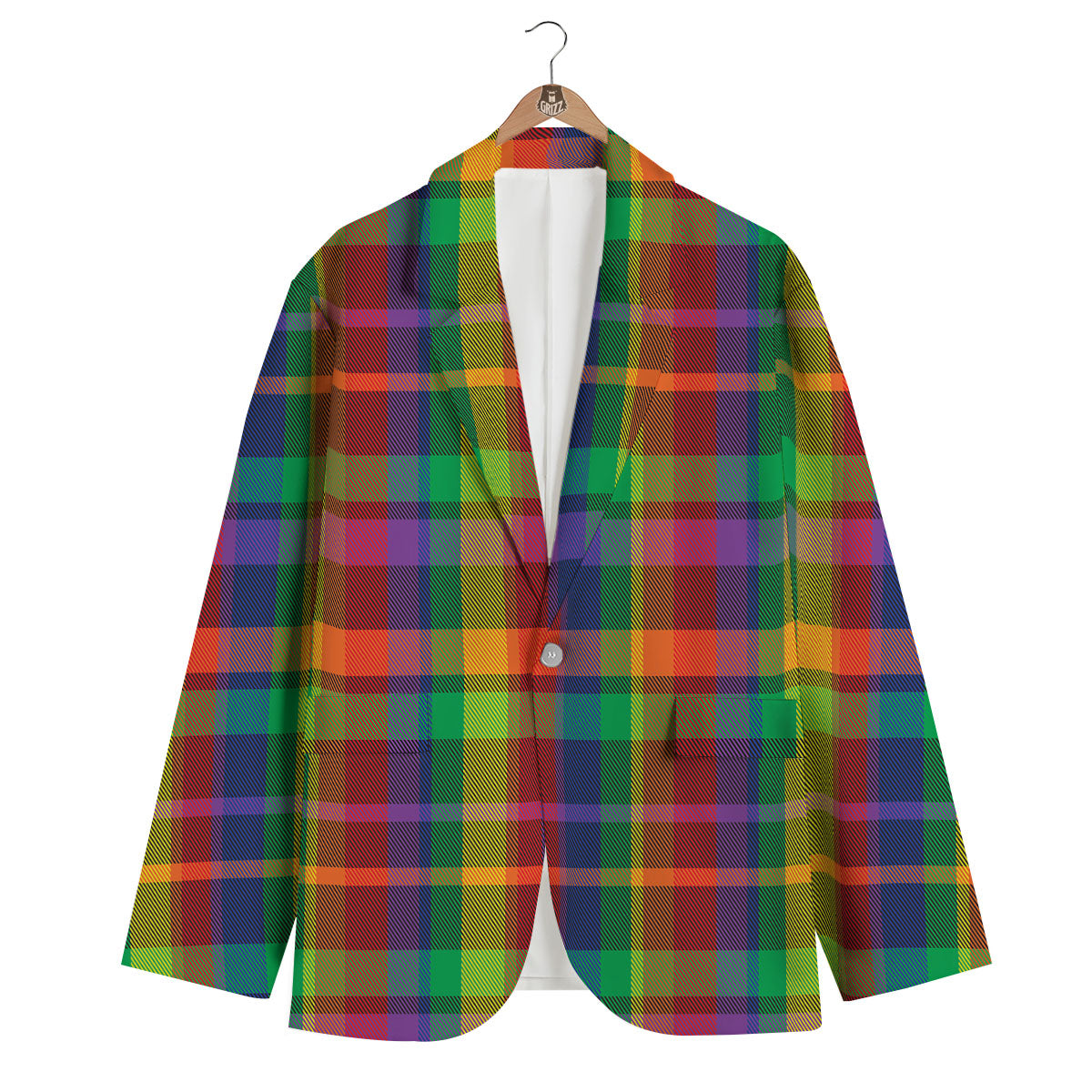 Plaid Rainbow Print Pattern Men's Blazer-grizzshop