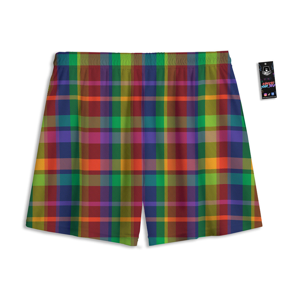 Plaid Rainbow Print Pattern Mesh Shorts