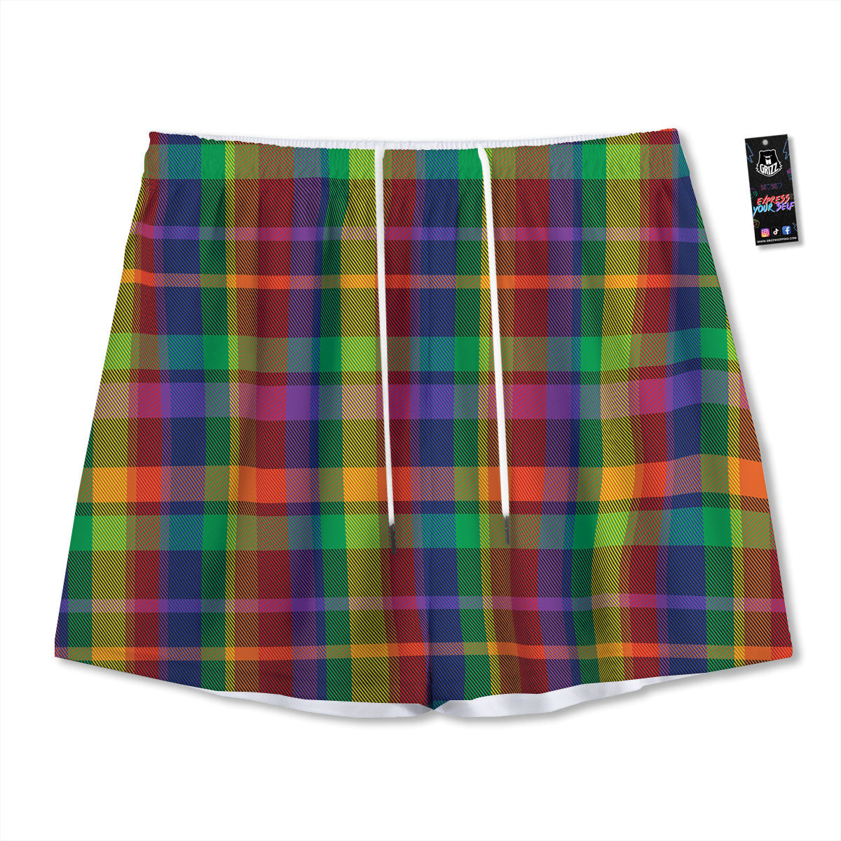 Plaid Rainbow Print Pattern Mesh Shorts
