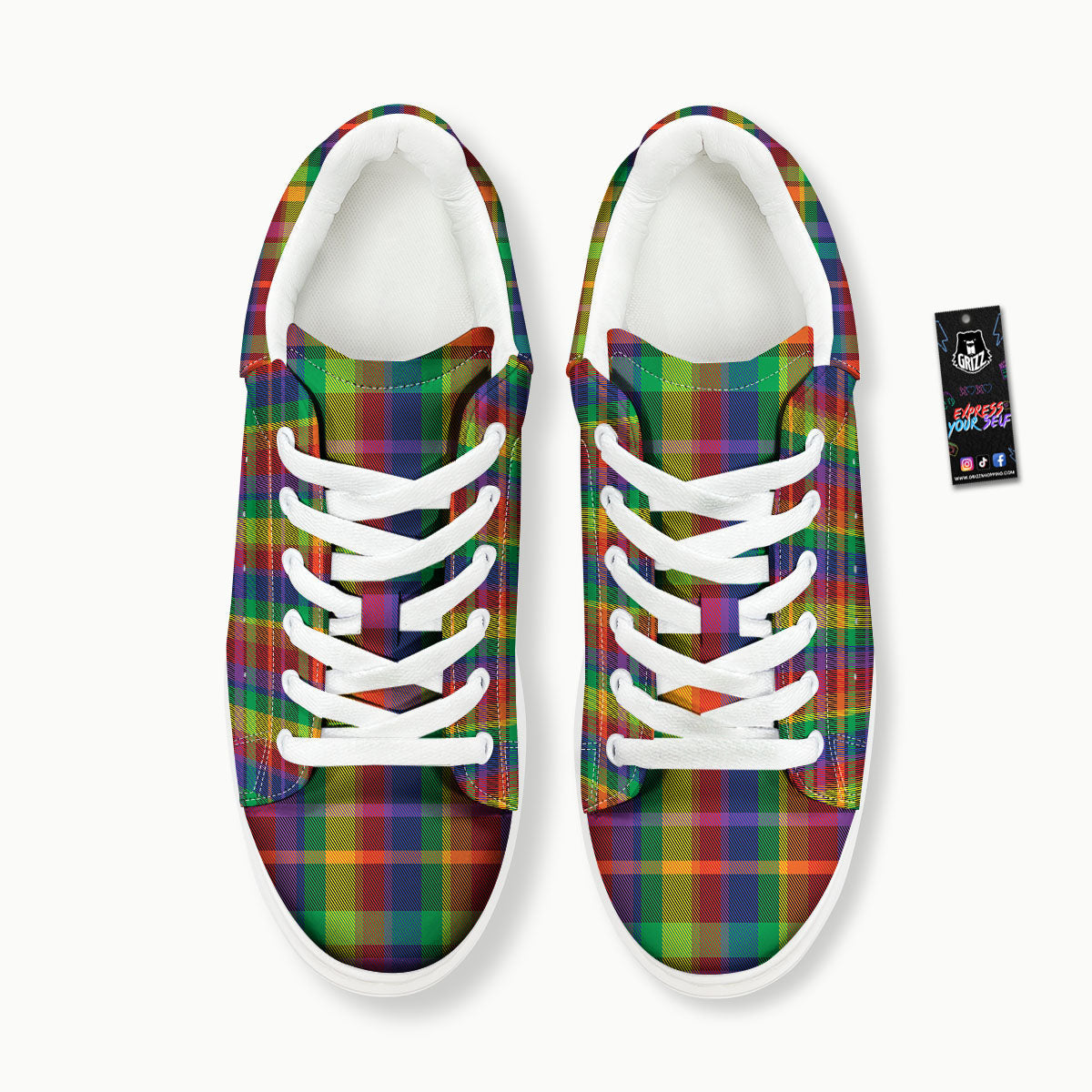 Plaid Rainbow Print Pattern Platform Shoes-grizzshop