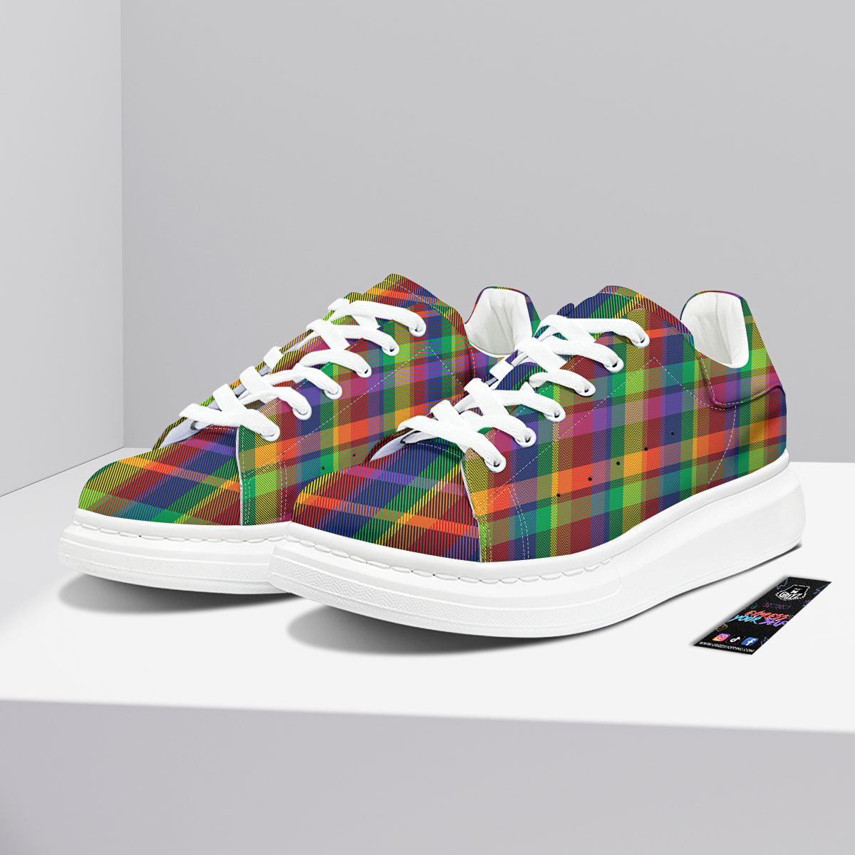 Plaid Rainbow Print Pattern Platform Shoes-grizzshop