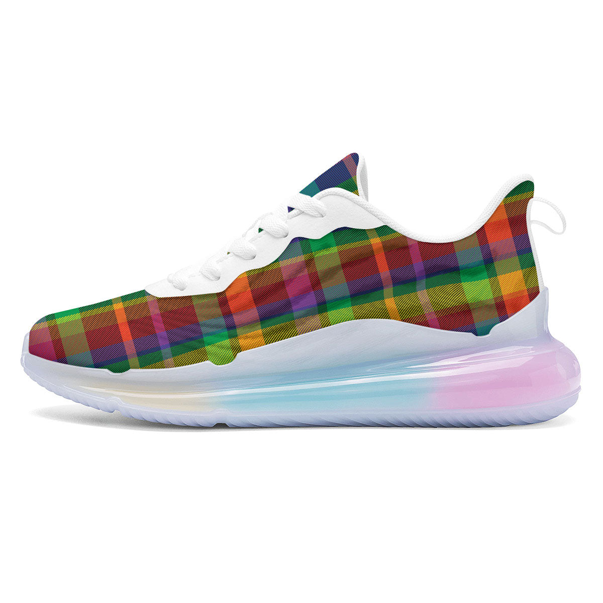 Plaid Rainbow Print Pattern Running Sneakers-grizzshop
