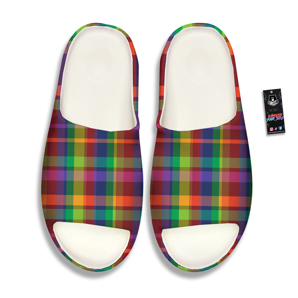 Plaid Rainbow Print Pattern Sandals-grizzshop
