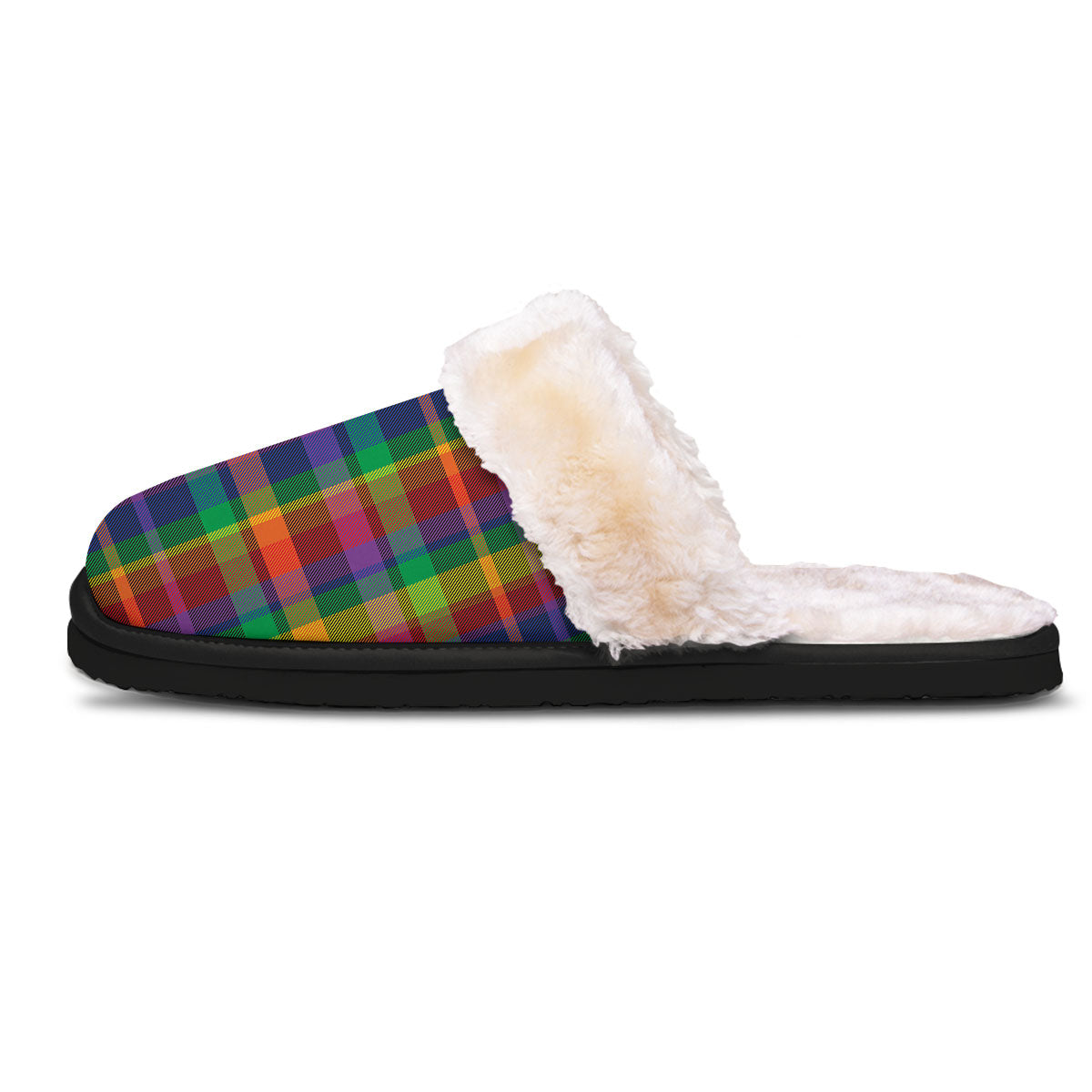 Plaid Rainbow Print Pattern Slippers-grizzshop