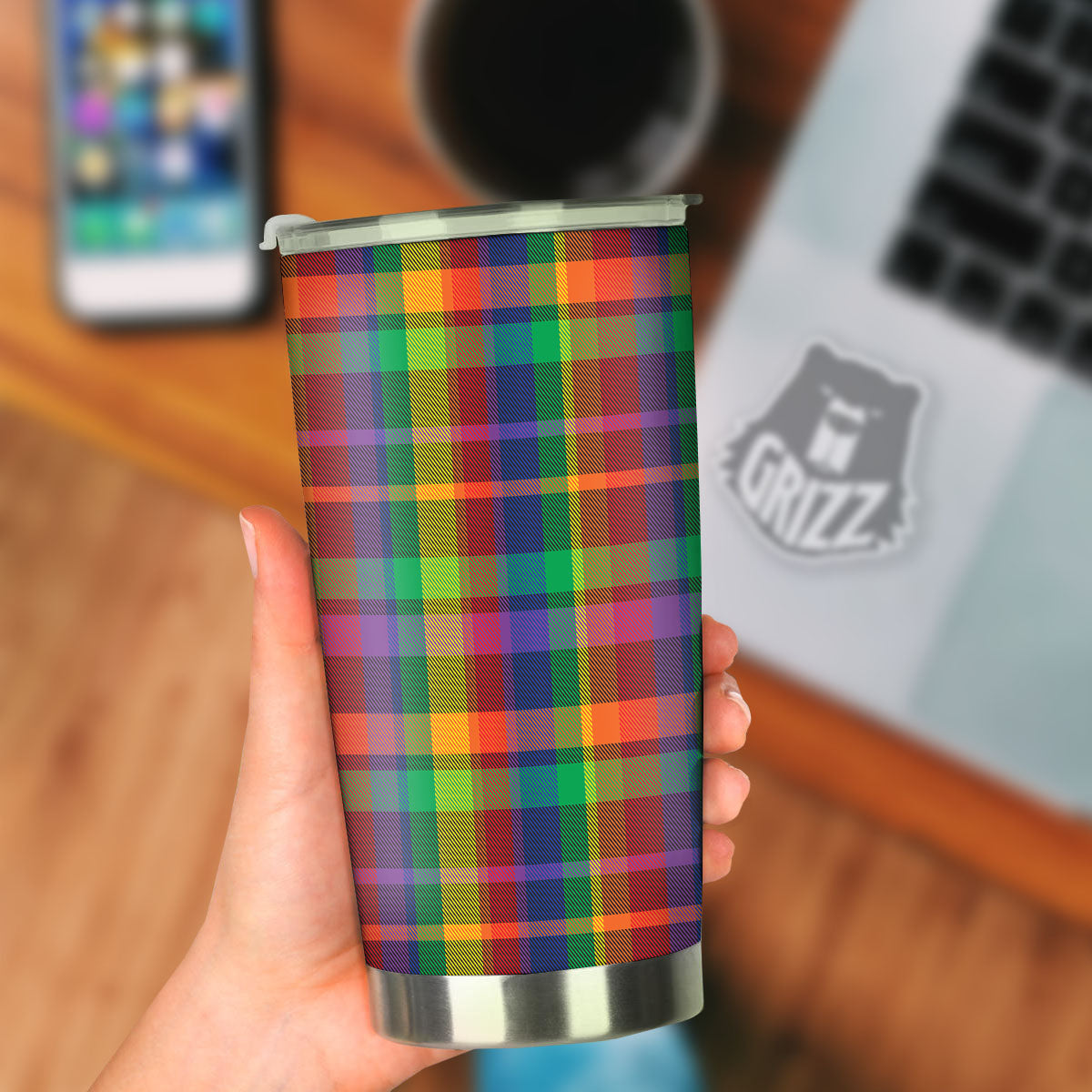 Plaid Rainbow Print Pattern Tumbler-grizzshop