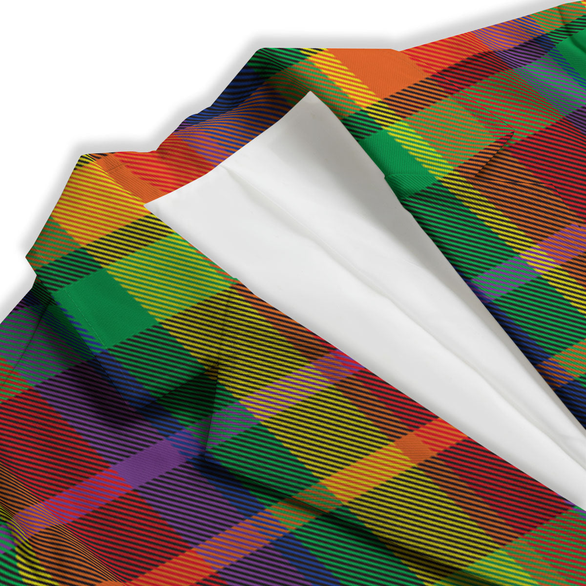Plaid Rainbow Print Pattern Women's Blazer-grizzshop