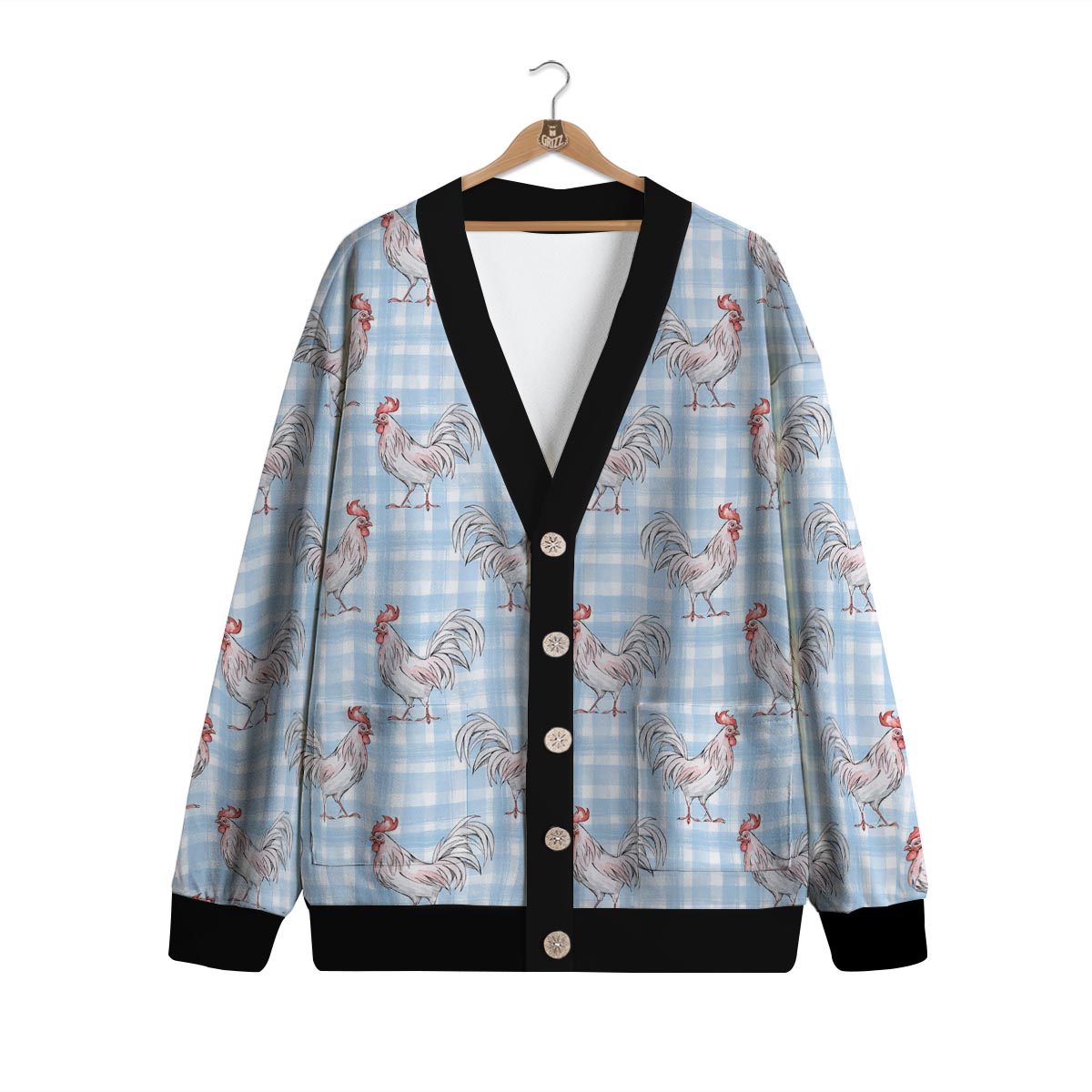 Plaid Rooster Print Pattern Cardigan-grizzshop