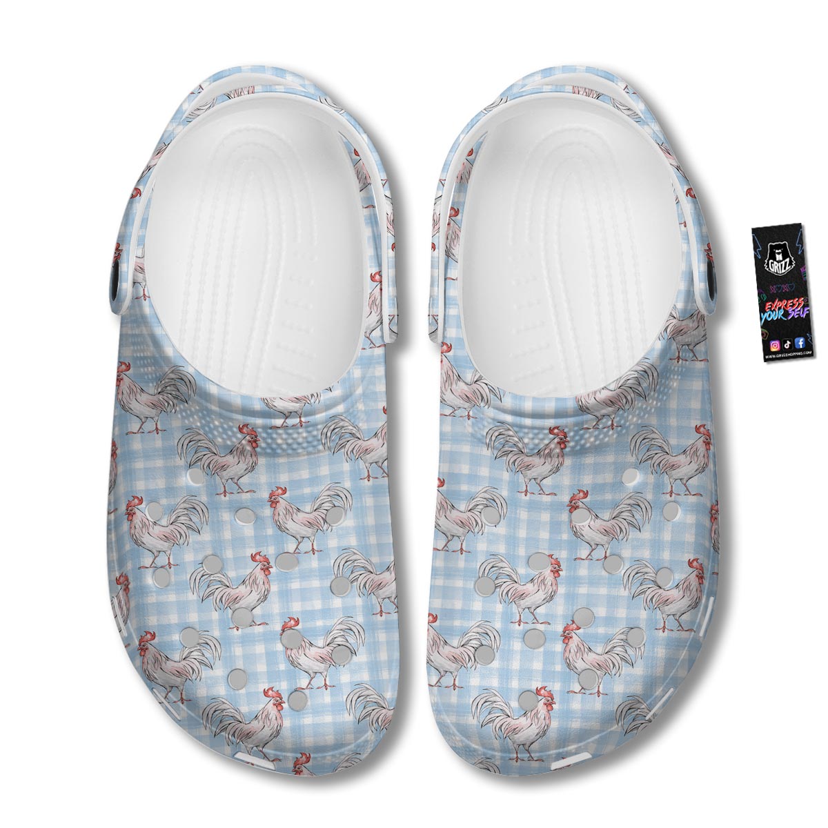 Plaid Rooster Print Pattern Clog-grizzshop