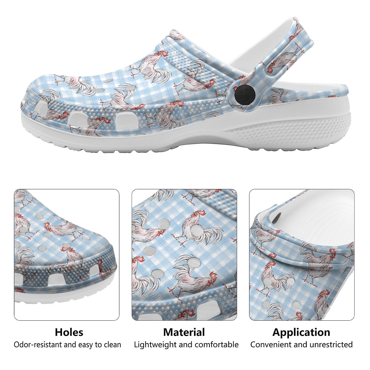 Plaid Rooster Print Pattern Clog-grizzshop