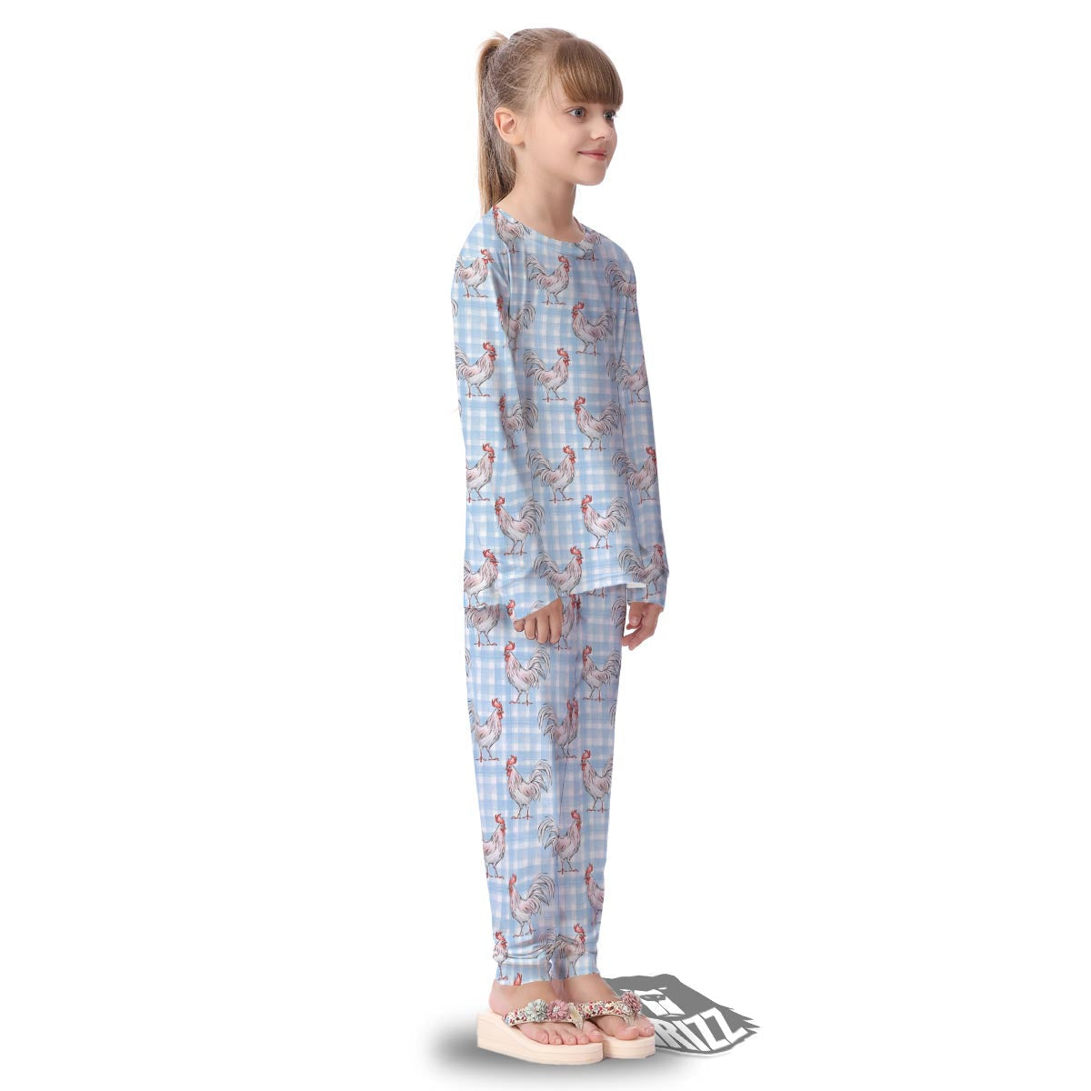 Plaid Rooster Print Pattern Kid's Pajamas-grizzshop