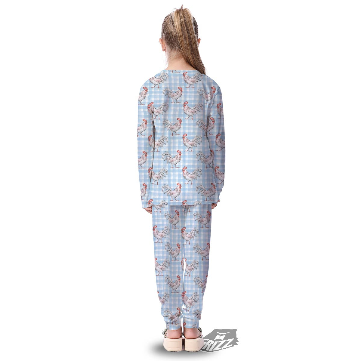 Plaid Rooster Print Pattern Kid's Pajamas-grizzshop