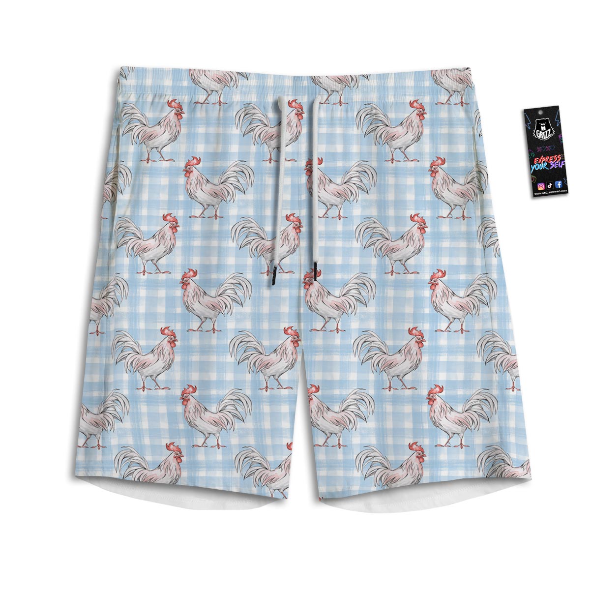 Plaid Rooster Print Pattern Men's Athletic Shorts