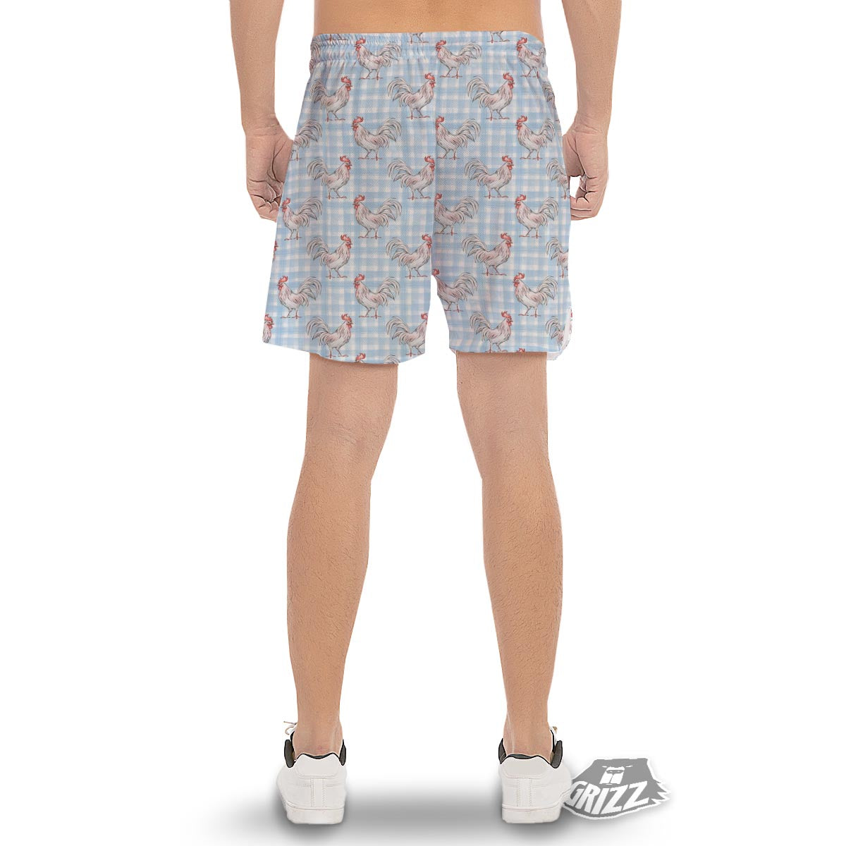 Plaid Rooster Print Pattern Men's Gym Shorts-grizzshop