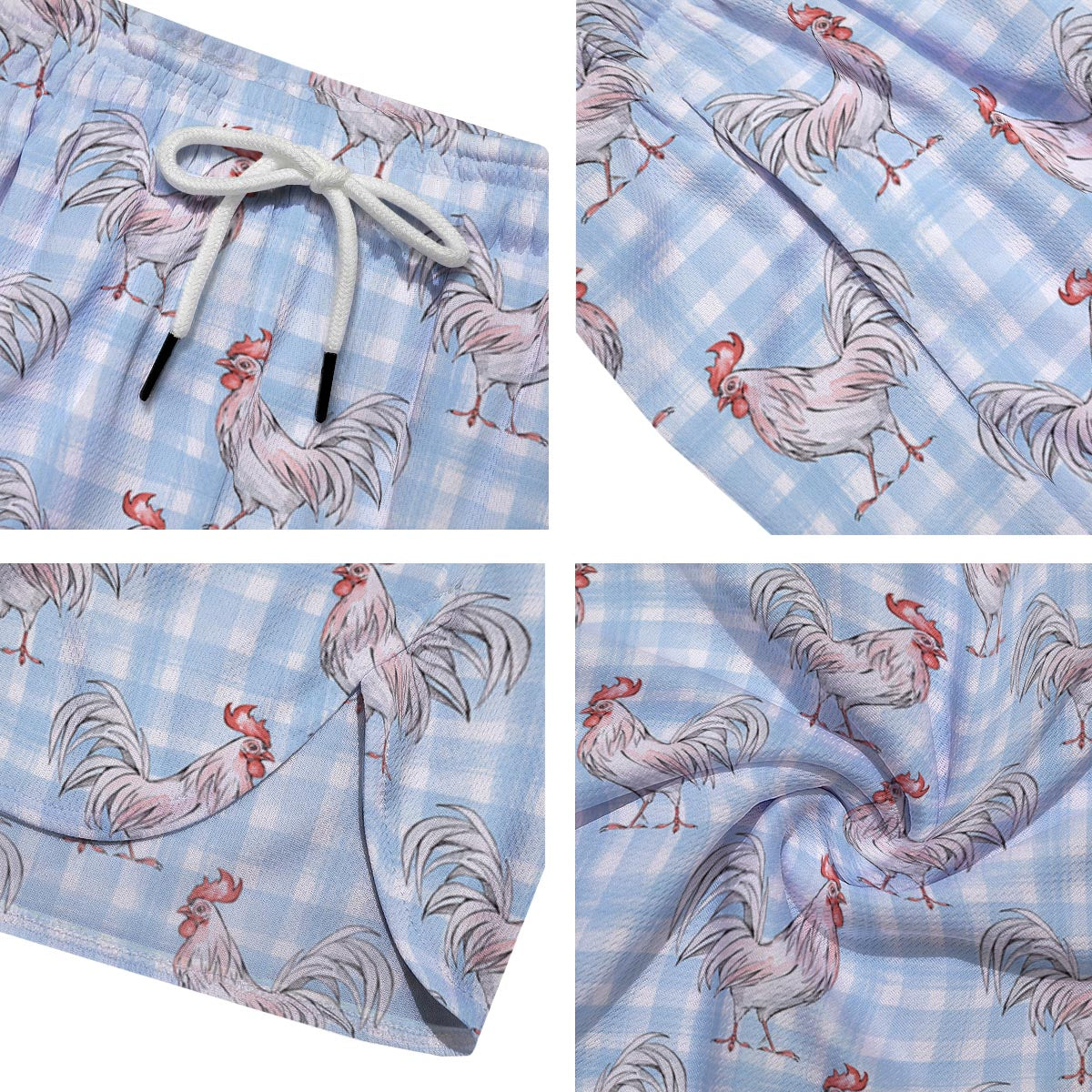 Plaid Rooster Print Pattern Men's Running Shorts-grizzshop
