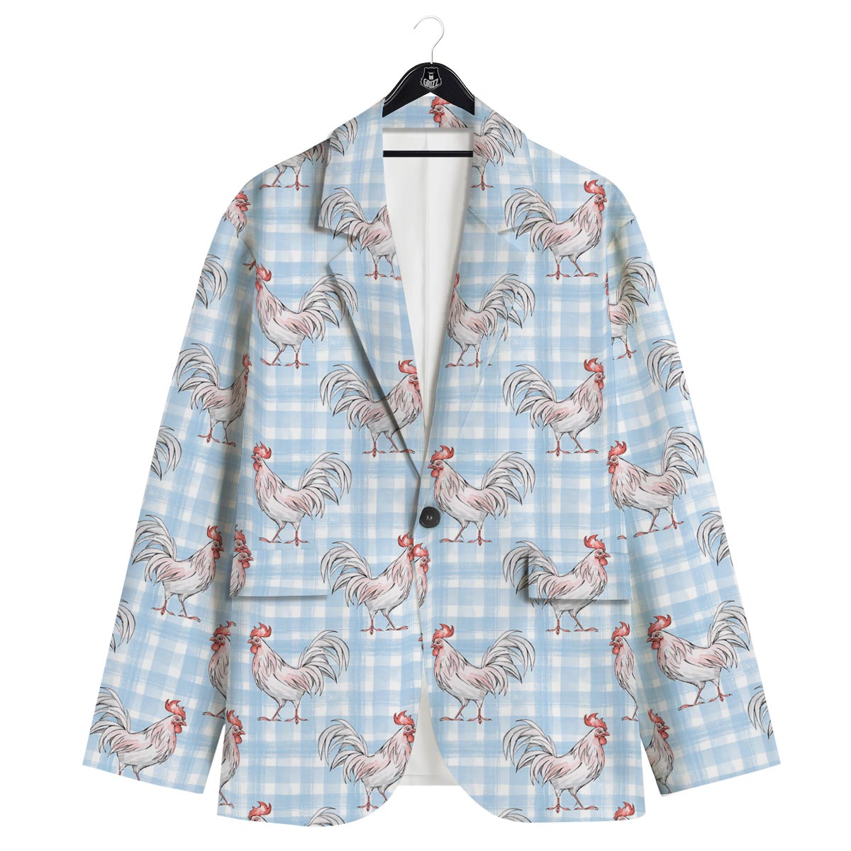 Plaid Rooster Print Pattern Men's Sport Coat-grizzshop