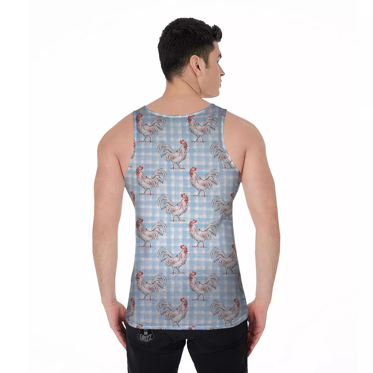 Plaid Rooster Print Pattern Men's Tank Top-grizzshop
