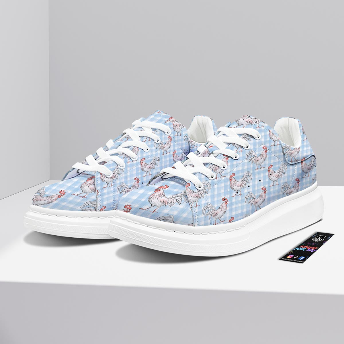 Plaid Rooster Print Pattern Platform Shoes-grizzshop