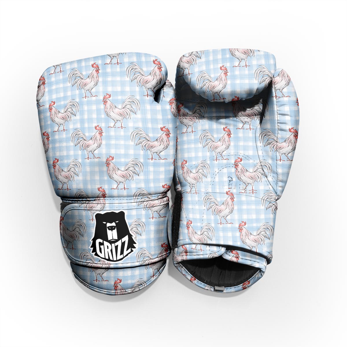Plaid Rooster Print Pattern Sparring Gloves-grizzshop