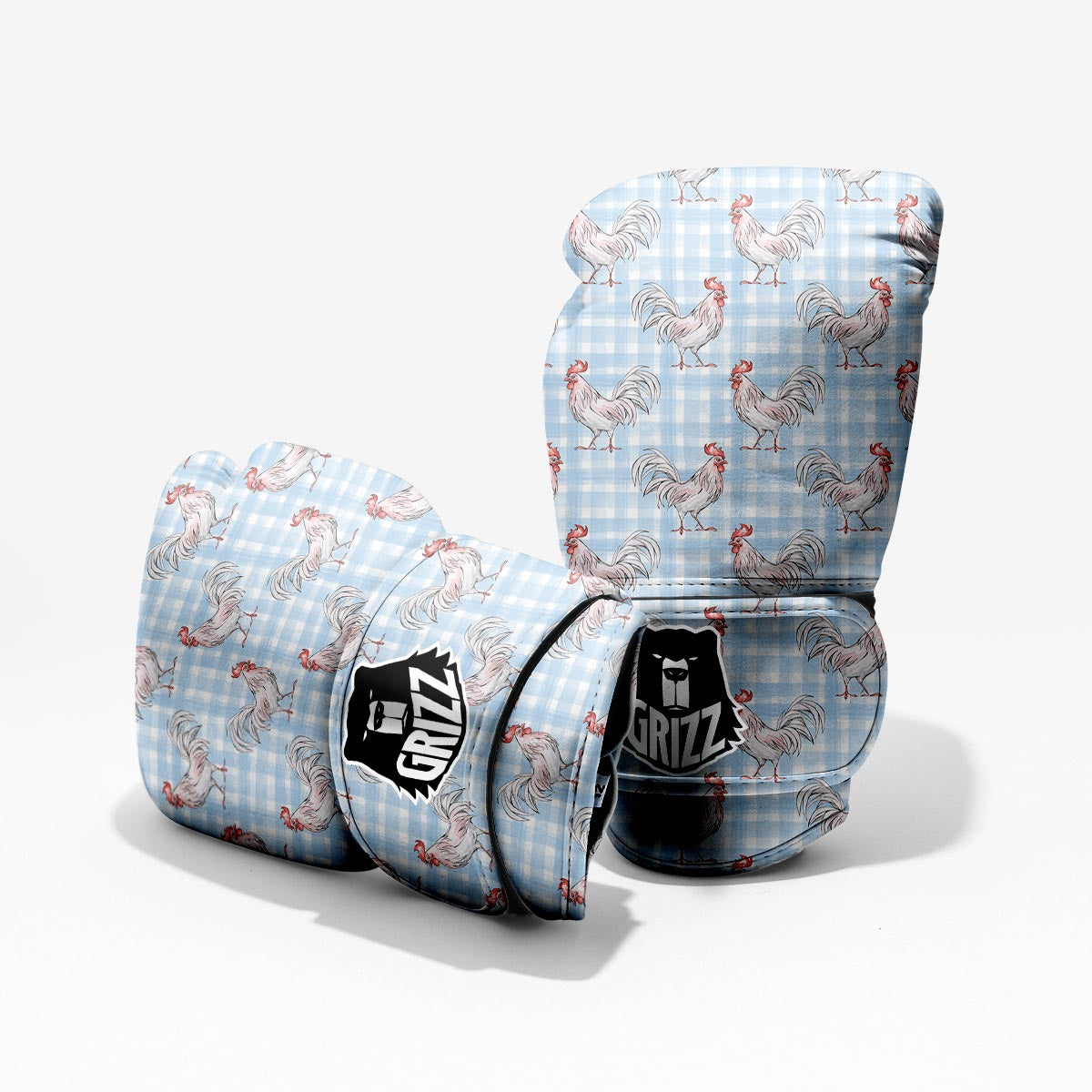 Plaid Rooster Print Pattern Sparring Gloves-grizzshop