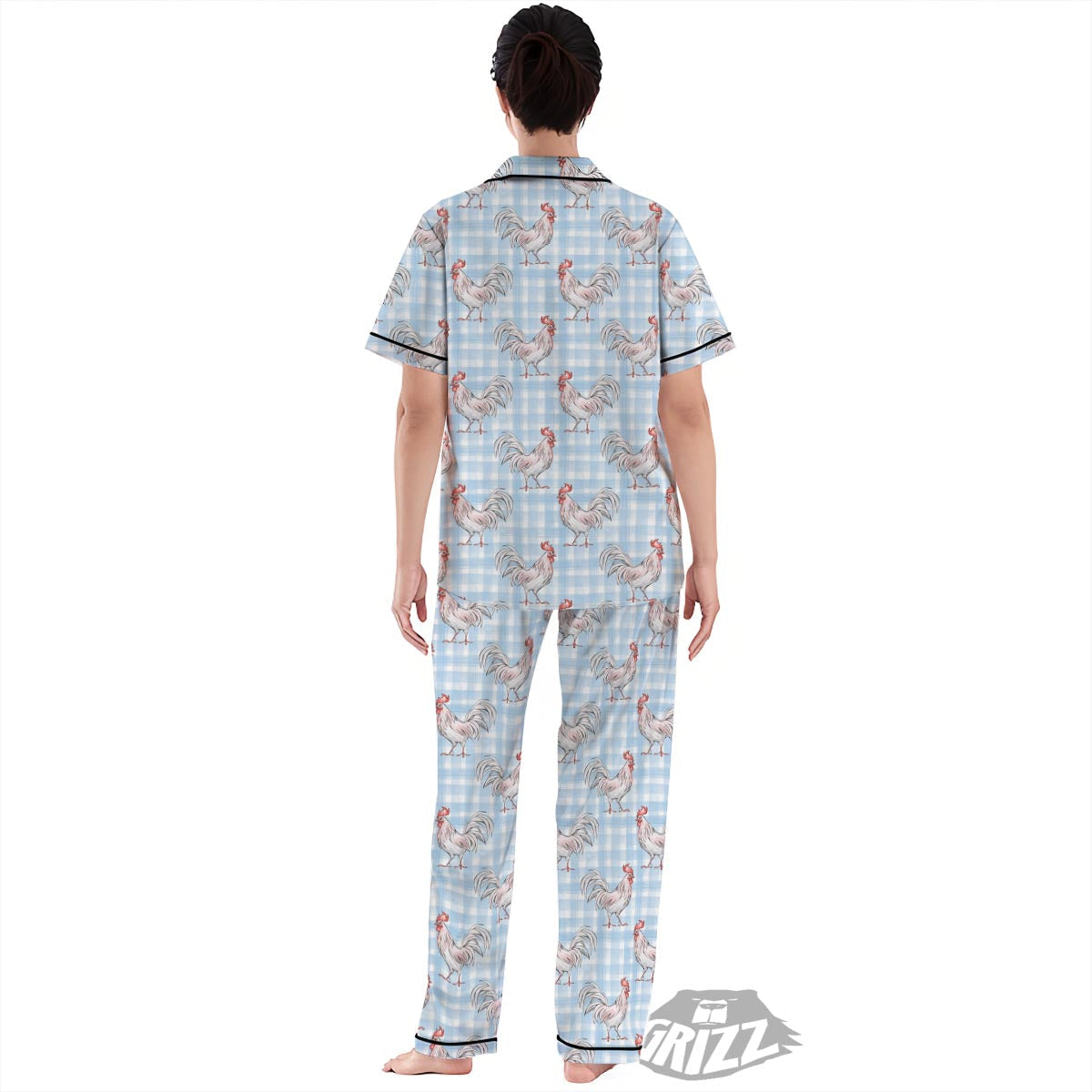 Plaid Rooster Print Pattern Women's Pajamas Set-grizzshop