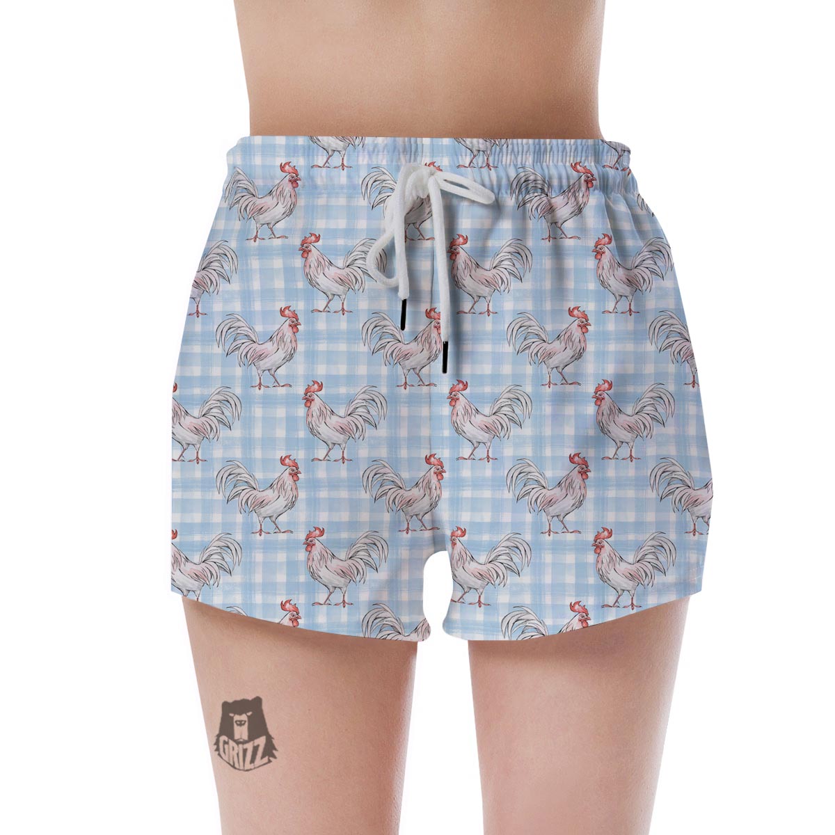 Plaid Rooster Print Pattern Women's Shorts-grizzshop