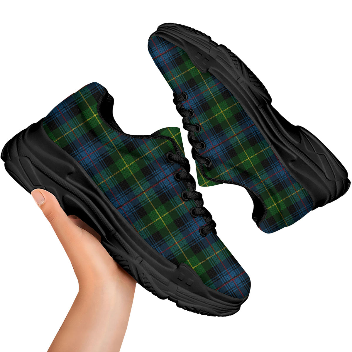 Plaid Scottish Knitted Print Black Chunky Shoes-grizzshop
