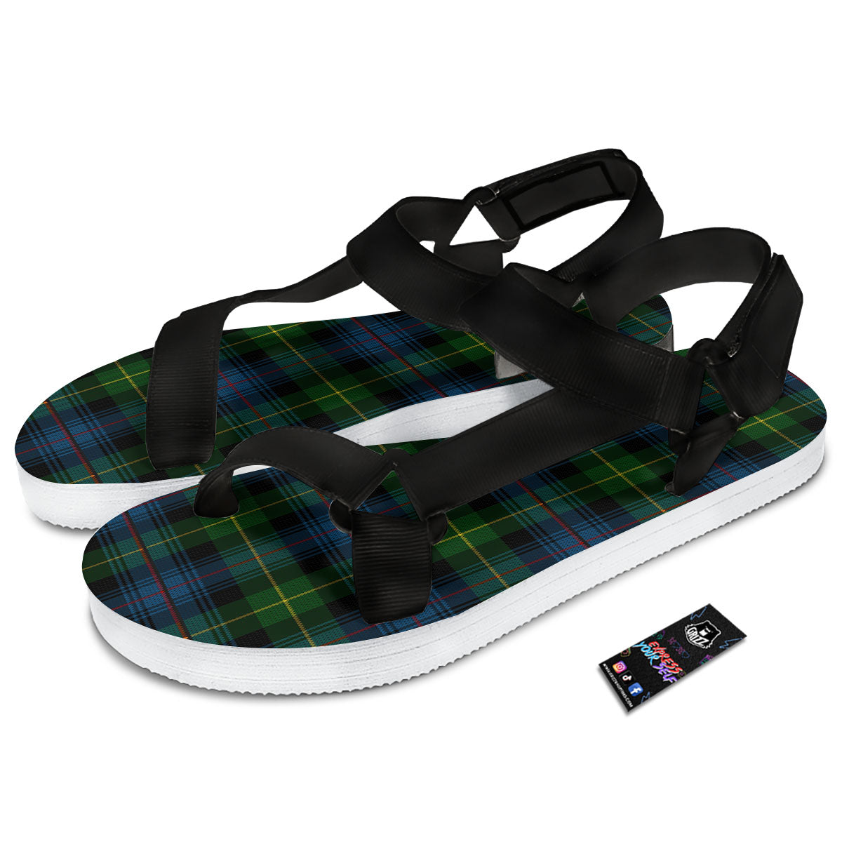 Plaid Scottish Knitted Print Black Open Toe Sandals-grizzshop