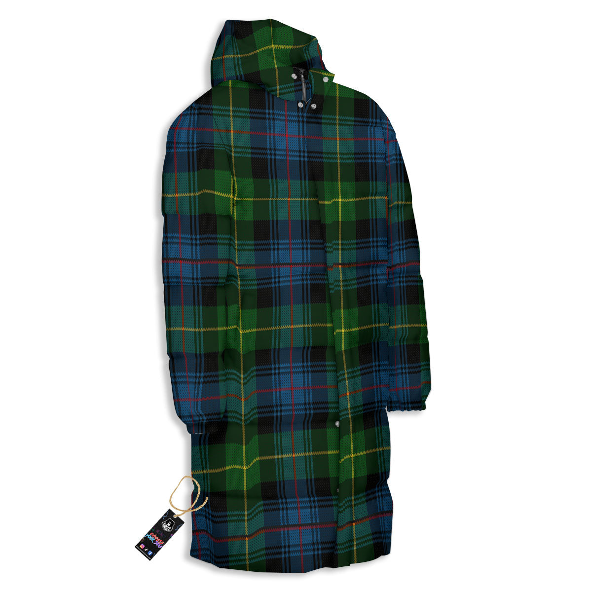 Plaid Scottish Knitted Print Long Down Jacket-grizzshop