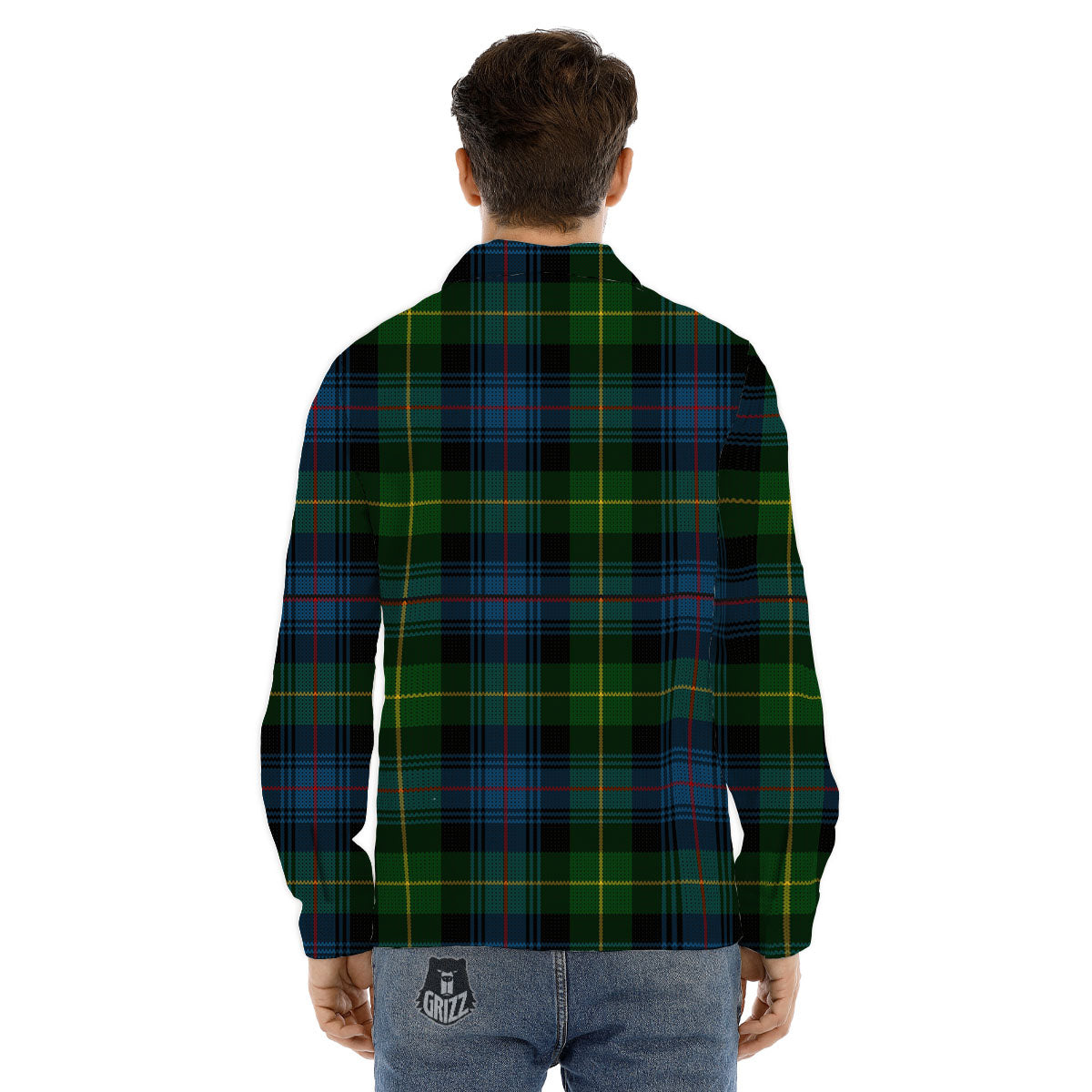 Plaid Scottish Knitted Print Men's Dress Shirts-grizzshop