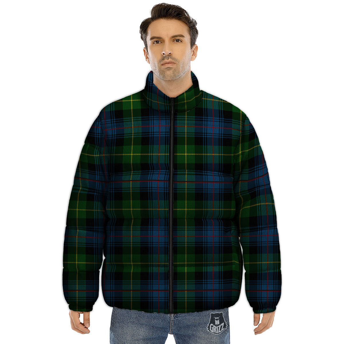 Plaid Scottish Knitted Print Puffer Jacket-grizzshop
