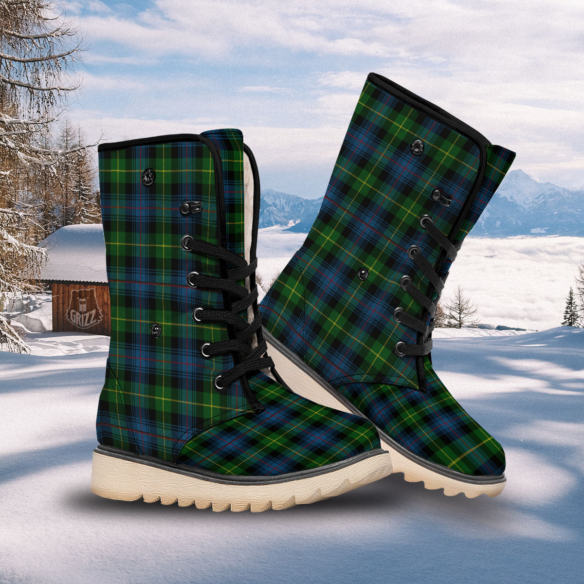 Plaid Scottish Knitted Print Snow Boots-grizzshop