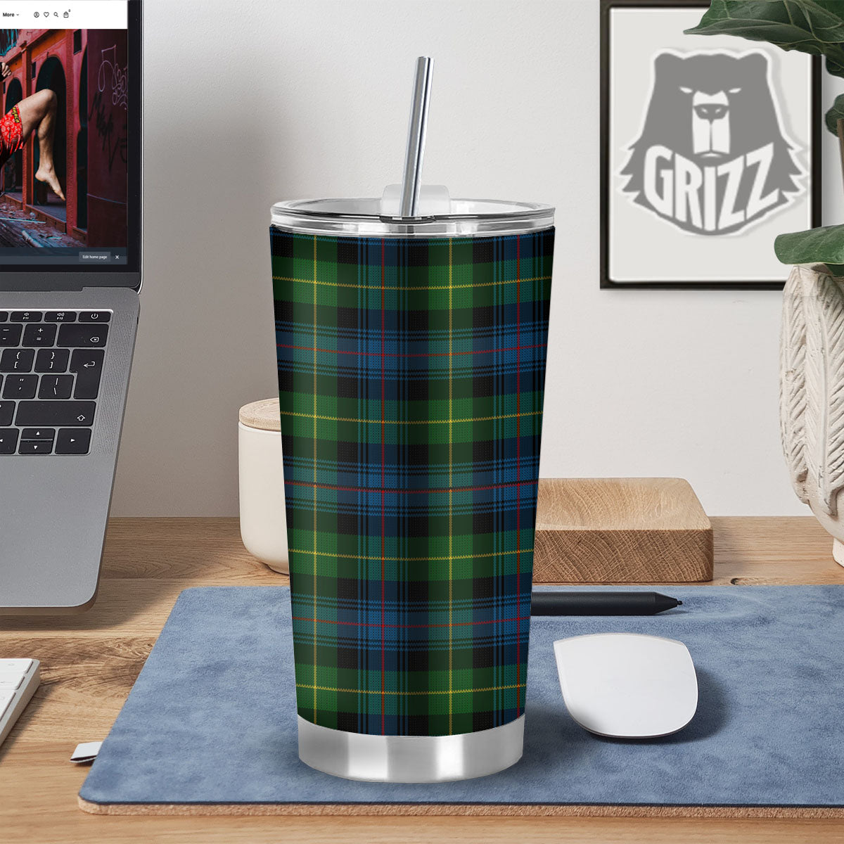Plaid Scottish Knitted Print Tumbler-grizzshop