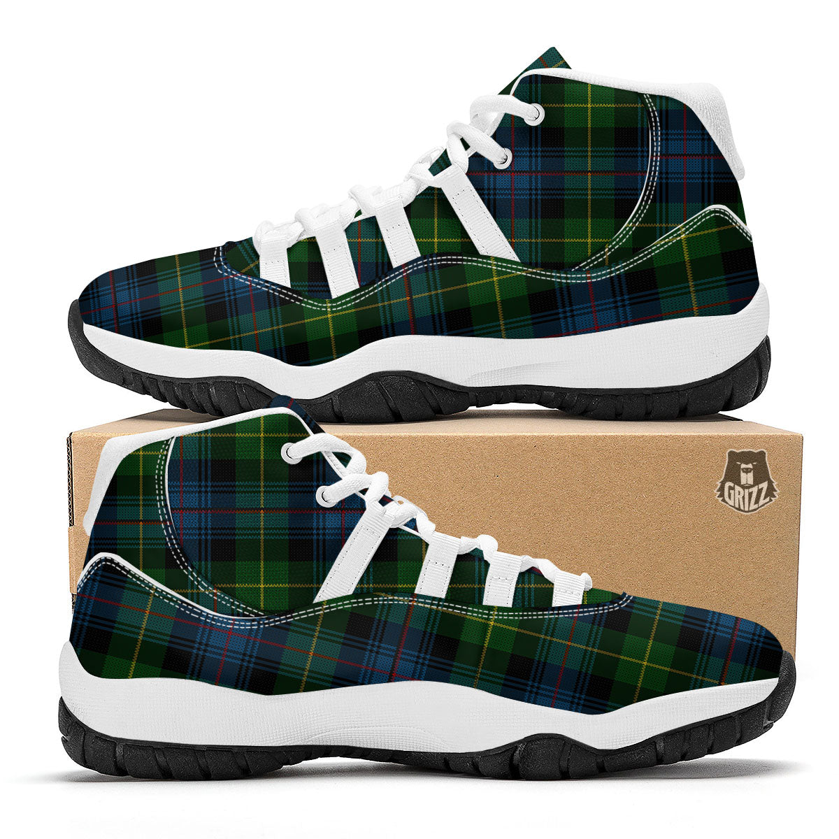 Plaid Scottish Knitted Print White Bball Shoes-grizzshop