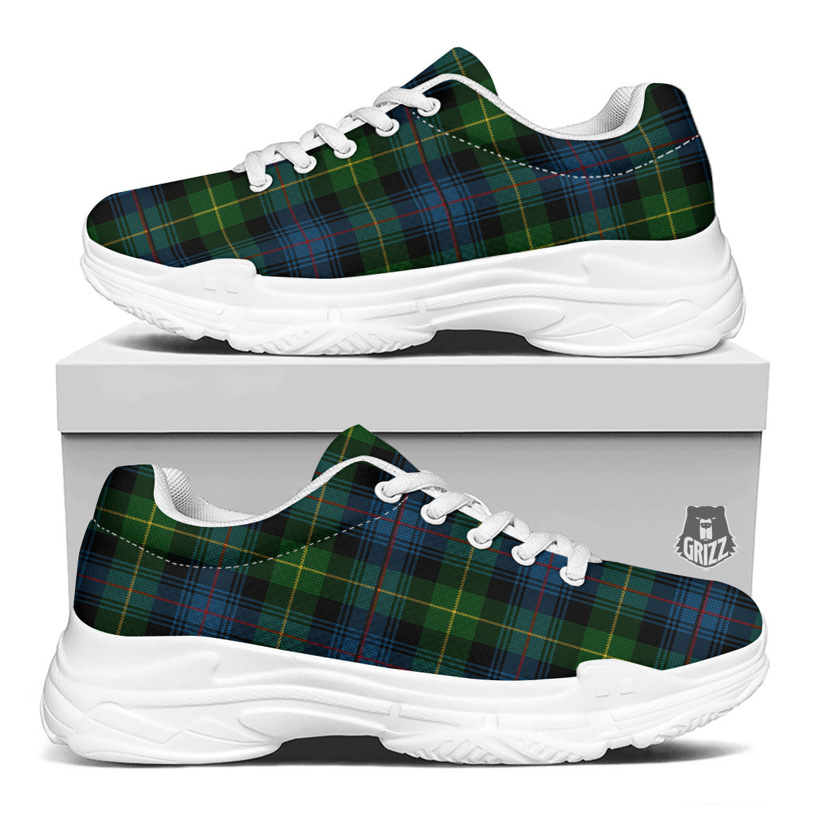 Plaid Scottish Knitted Print White Chunky Shoes-grizzshop