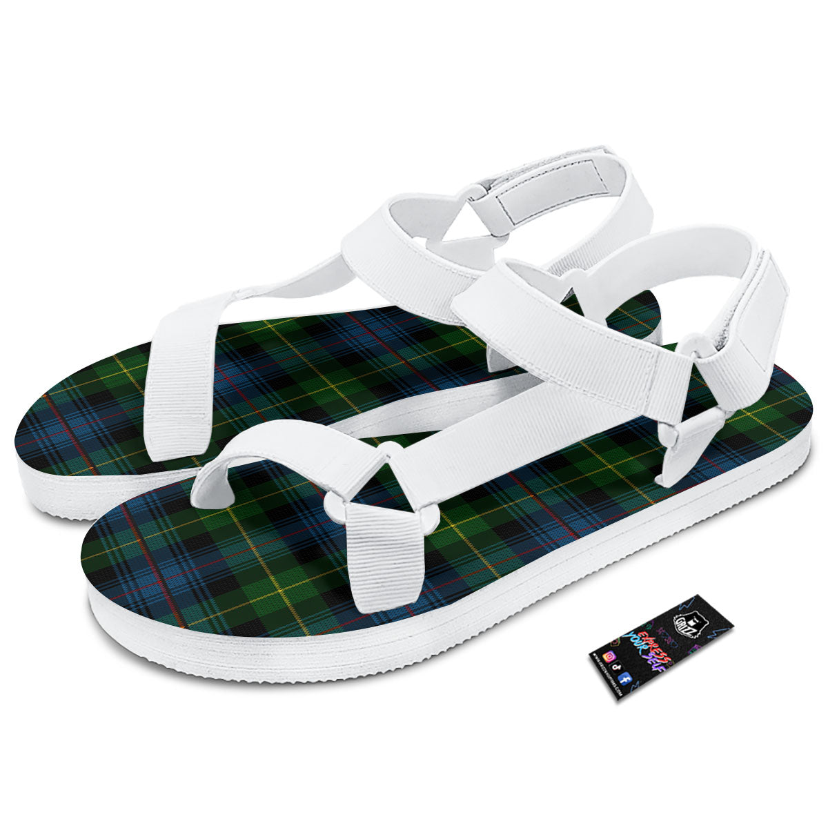 Plaid Scottish Knitted Print White Open Toe Sandals-grizzshop