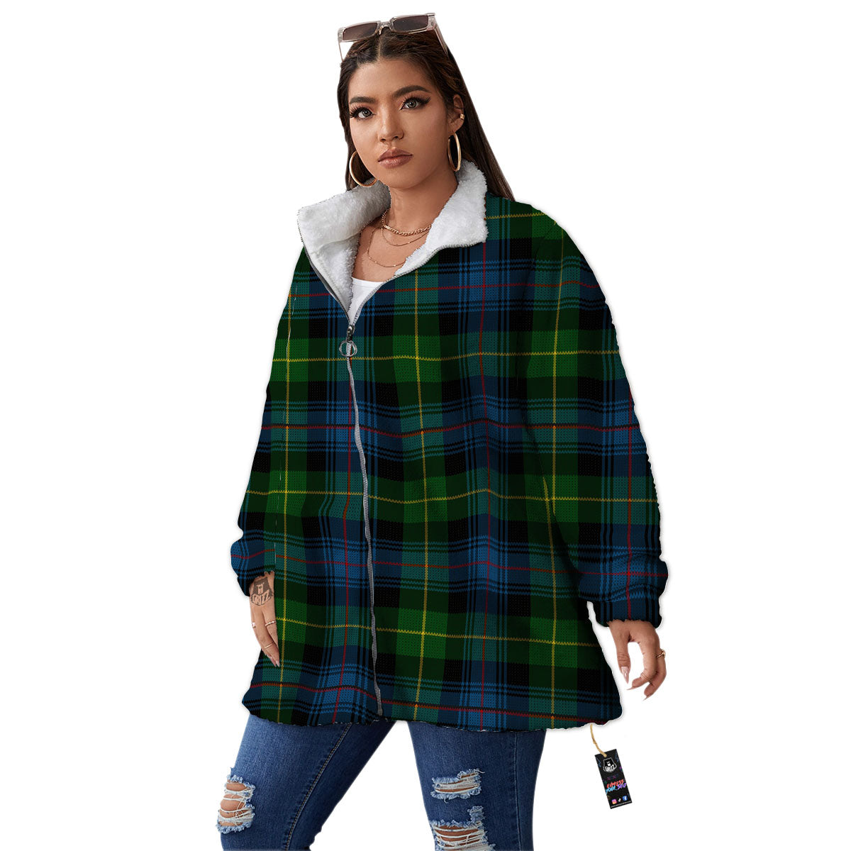 Plaid Scottish Knitted Print Women's Sherpa Jacket-grizzshop