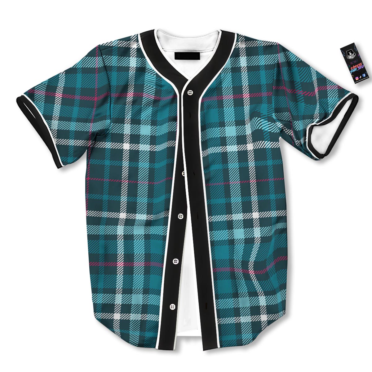 Plaid Teal Print Pattern Baseball Jersey-grizzshop