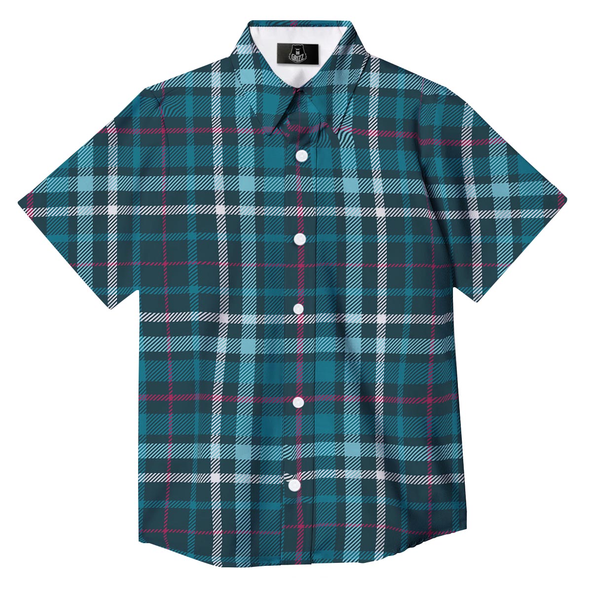 Plaid Teal Print Pattern Button Up Shirt-grizzshop