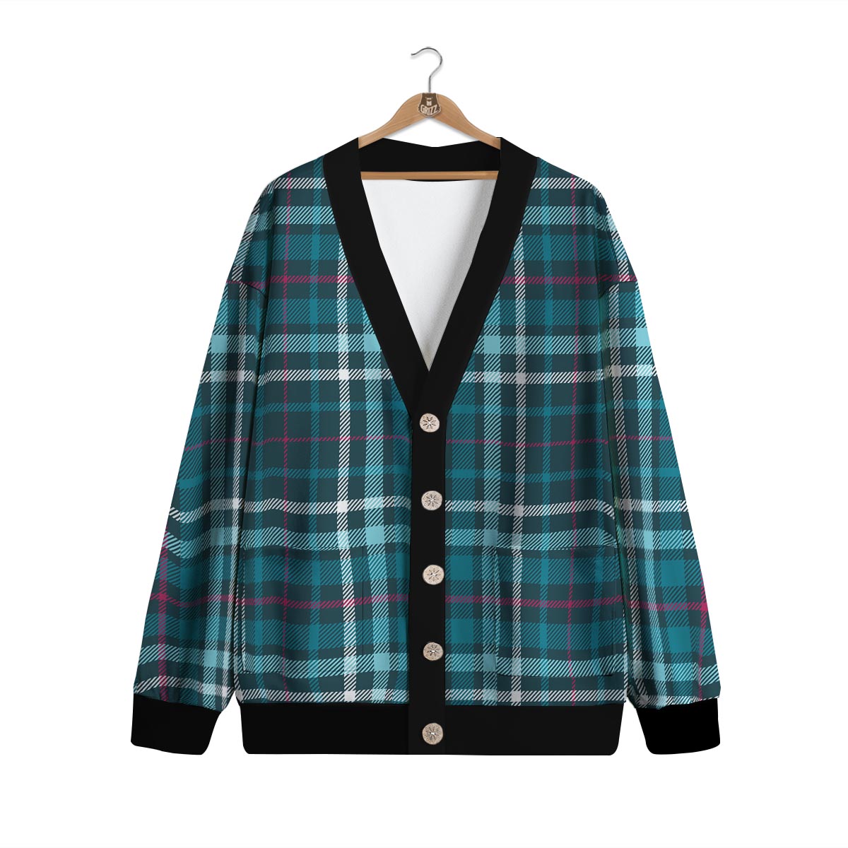 Plaid Teal Print Pattern Cardigan-grizzshop