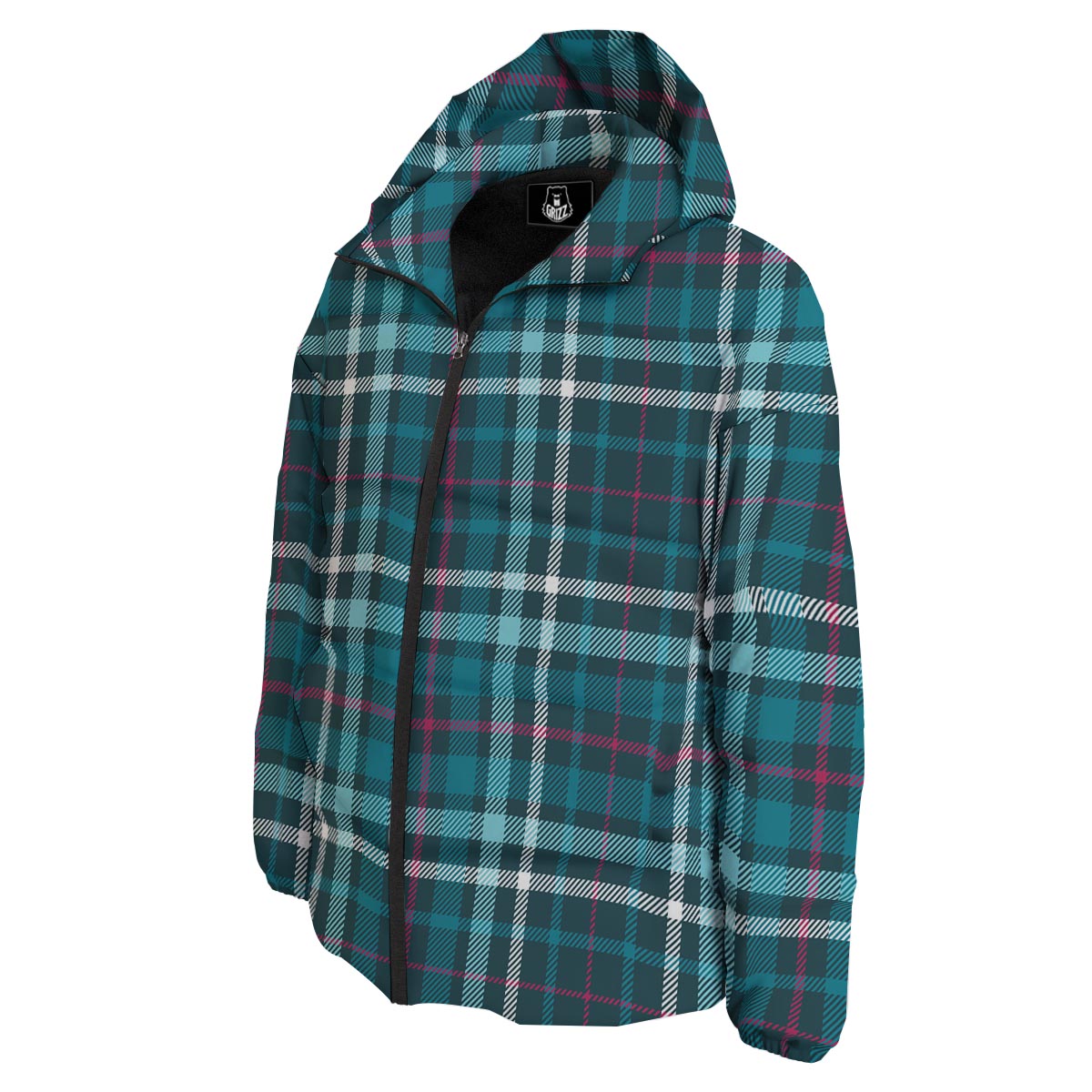 Plaid Teal Print Pattern Down Jacket-grizzshop